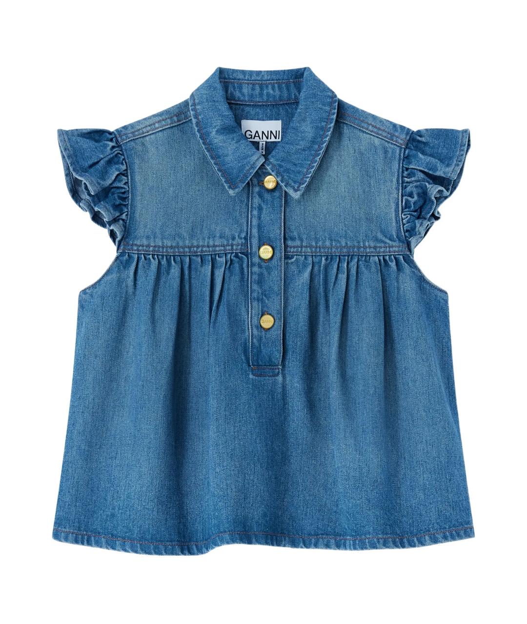 GANNI Синяя хлопковая рубашка, фото 1