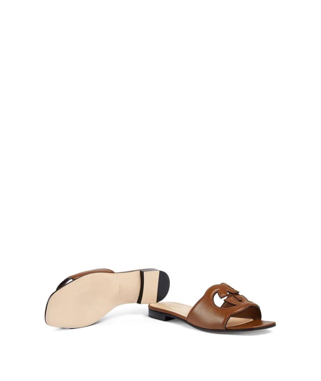 GUCCI Коричневые кожаные шлепанцы, фото 5