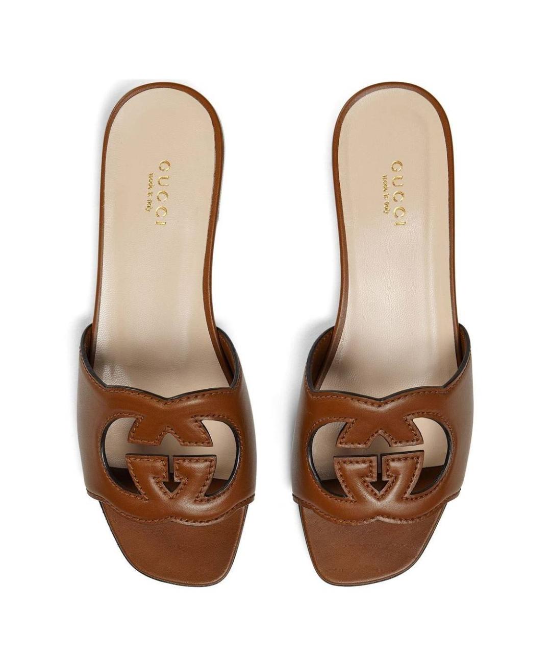 GUCCI Коричневые кожаные шлепанцы, фото 4