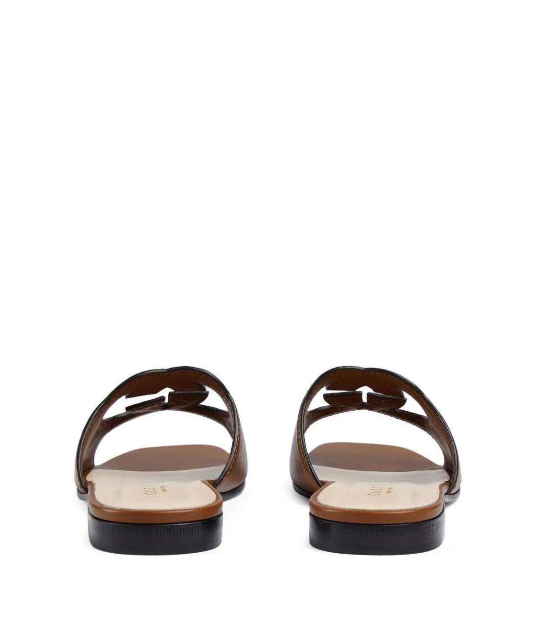 GUCCI Коричневые кожаные шлепанцы, фото 3