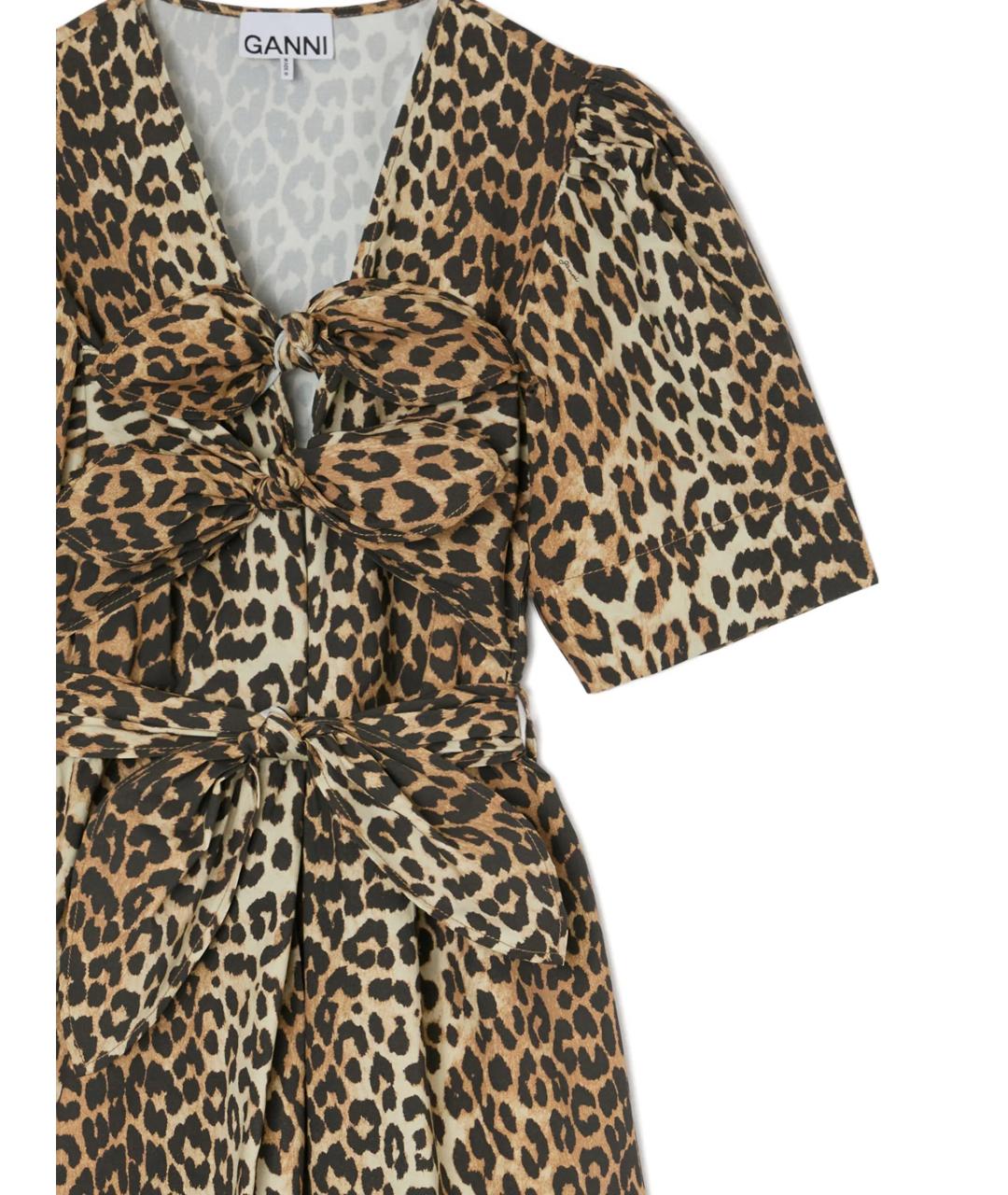 GANNI Коричневое хлопковое повседневное платье, фото 2