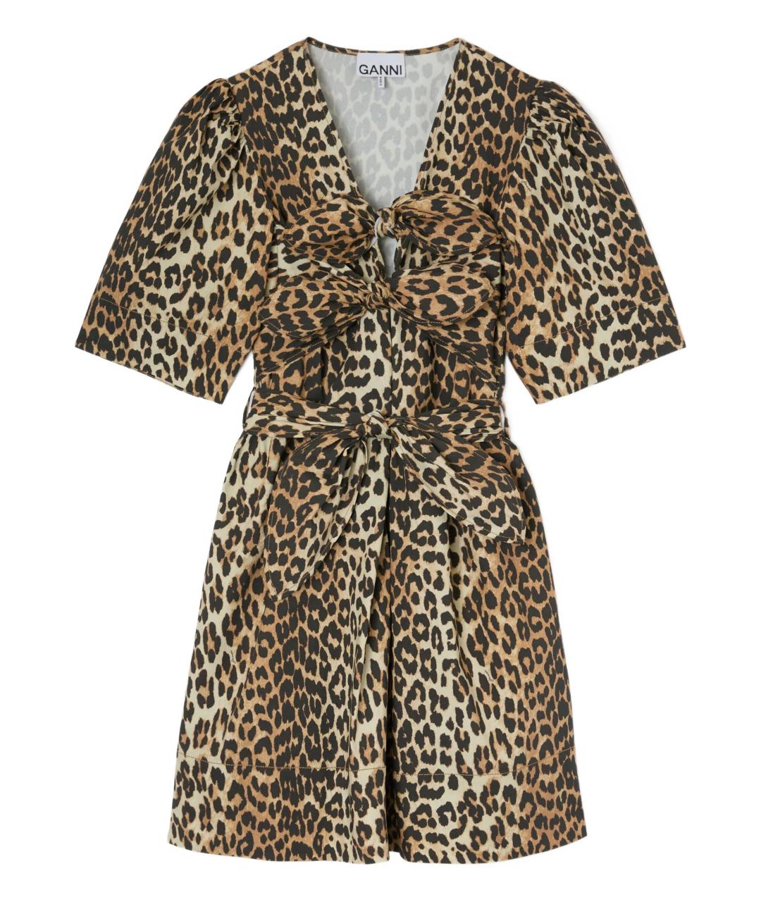 GANNI Коричневое хлопковое повседневное платье, фото 1