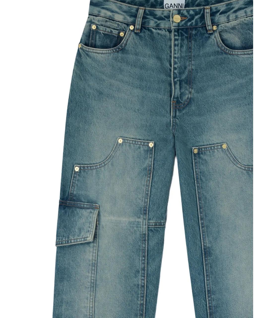 GANNI Синие хлопковые прямые джинсы, фото 2