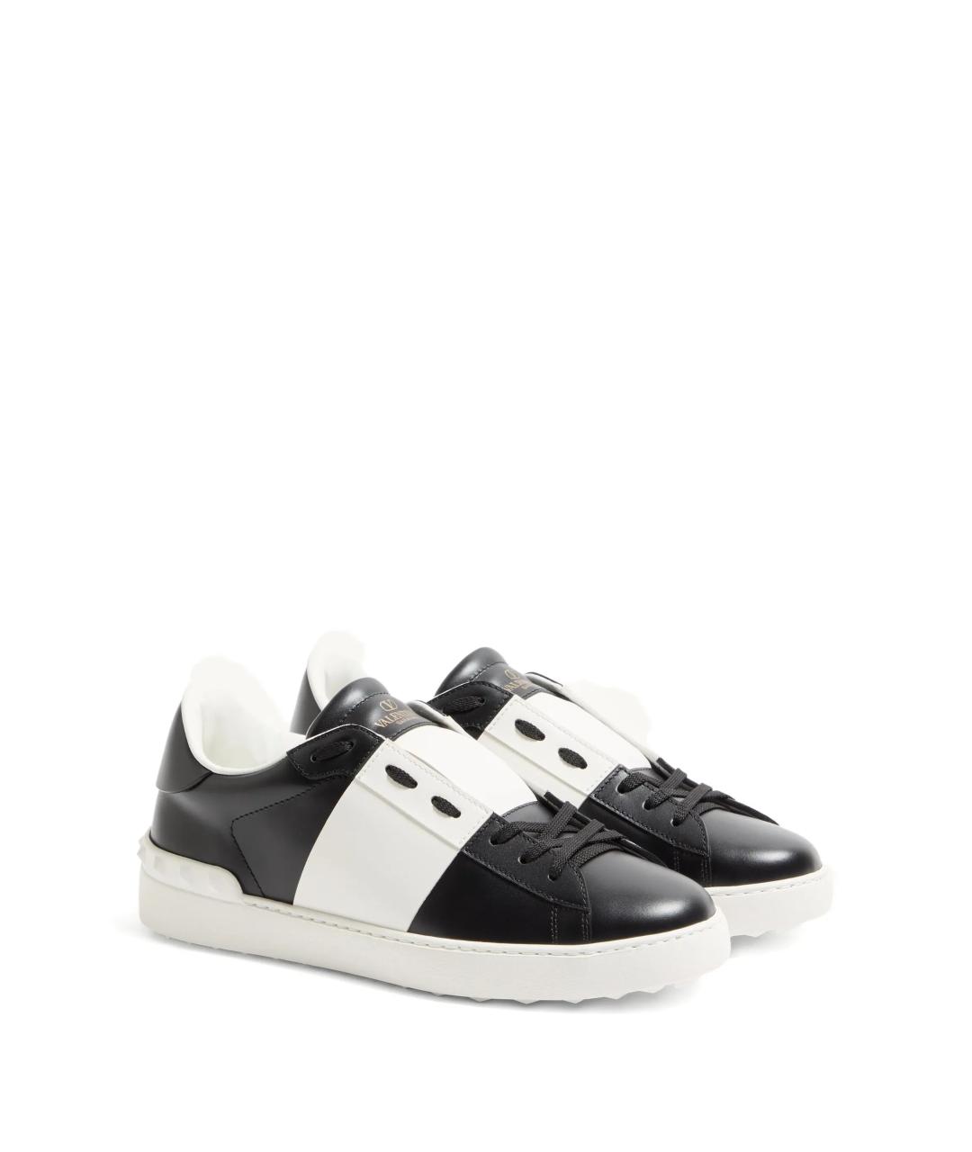 VALENTINO Черные кожаные низкие кроссовки / кеды, фото 2