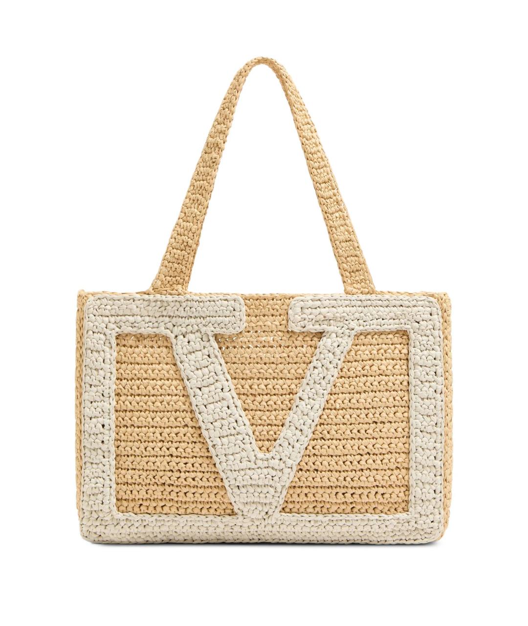 VALENTINO Бежевая пелетеная сумка тоут, фото 1