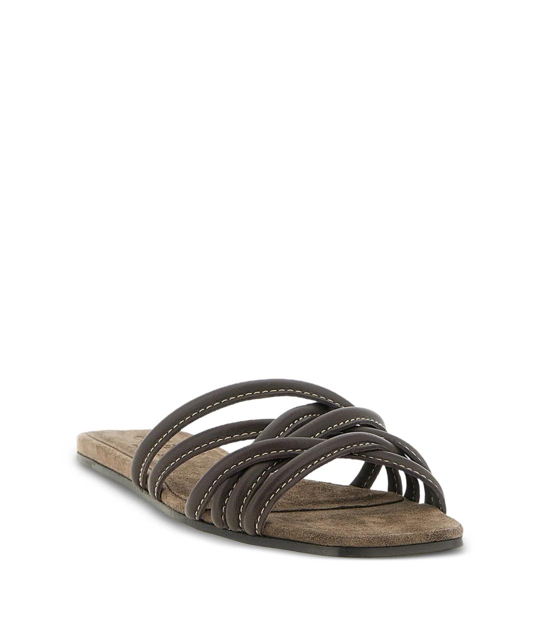 BRUNELLO CUCINELLI Хаки кожаные шлепанцы, фото 2