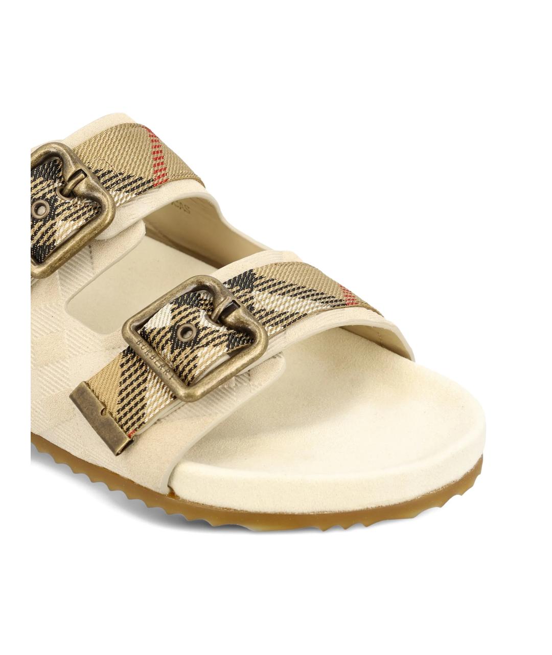 BURBERRY Бежевые замшевые шлепанцы, фото 4