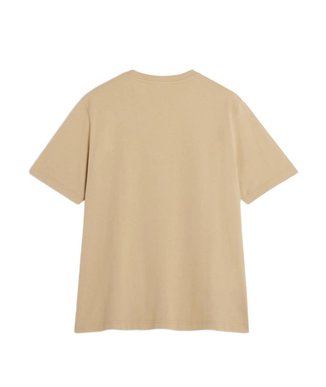 MAISON KITSUNE Бежевая хлопковая футболка, фото 3