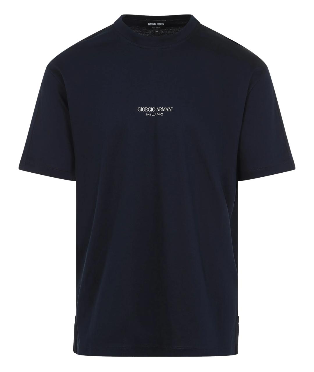 GIORGIO ARMANI Темно-синяя хлопковая футболка, фото 1