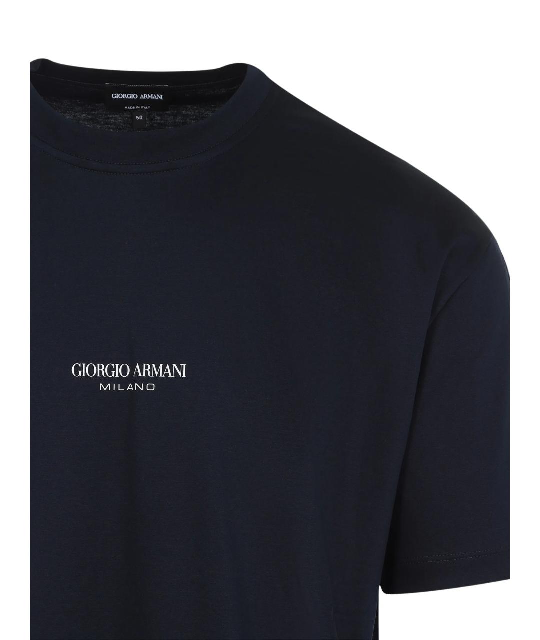 GIORGIO ARMANI Темно-синяя хлопковая футболка, фото 2