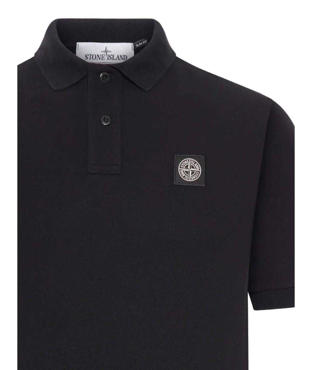 STONE ISLAND Черное хлопковое поло с коротким рукавом, фото 2