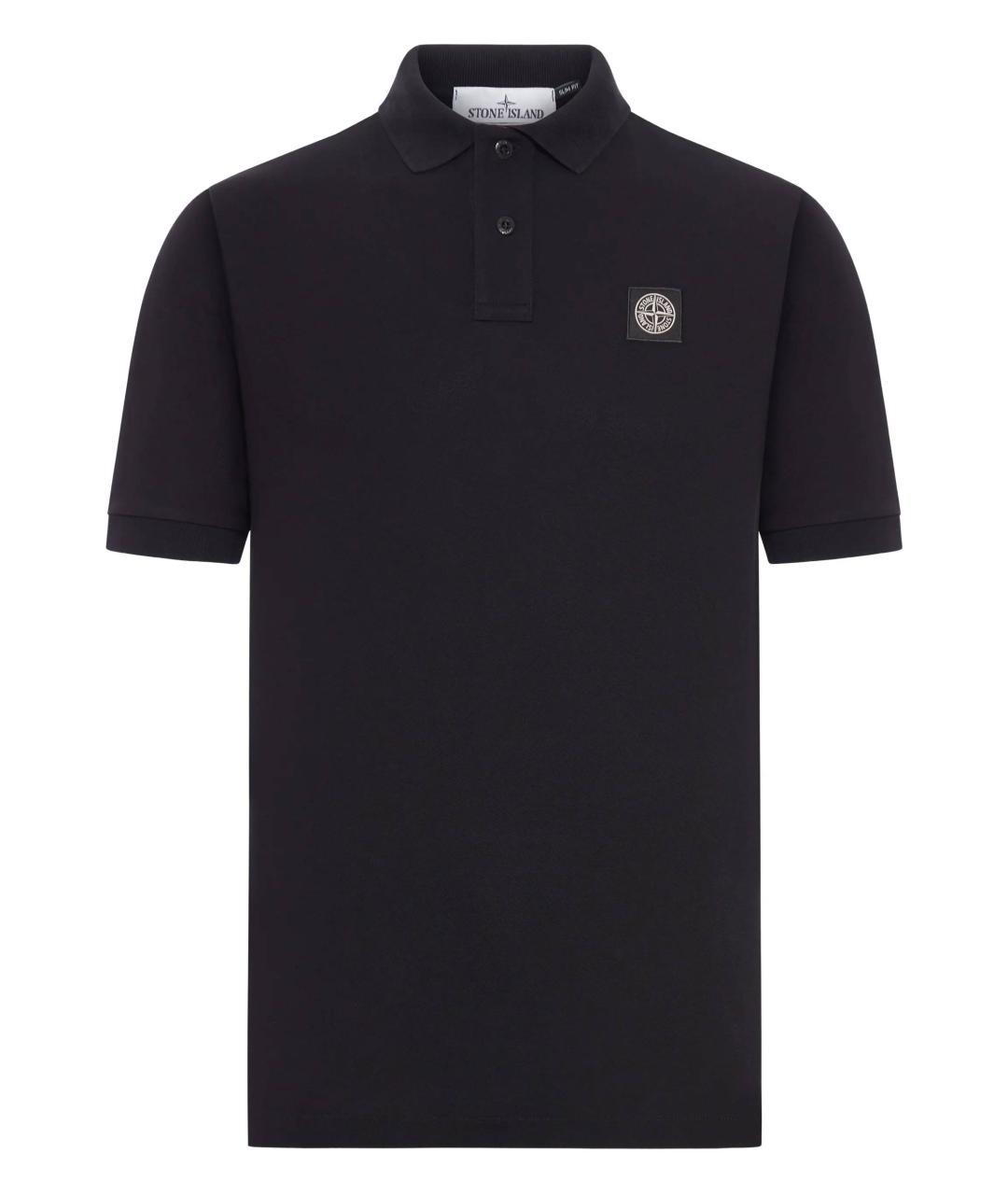 STONE ISLAND Черное хлопковое поло с коротким рукавом, фото 1