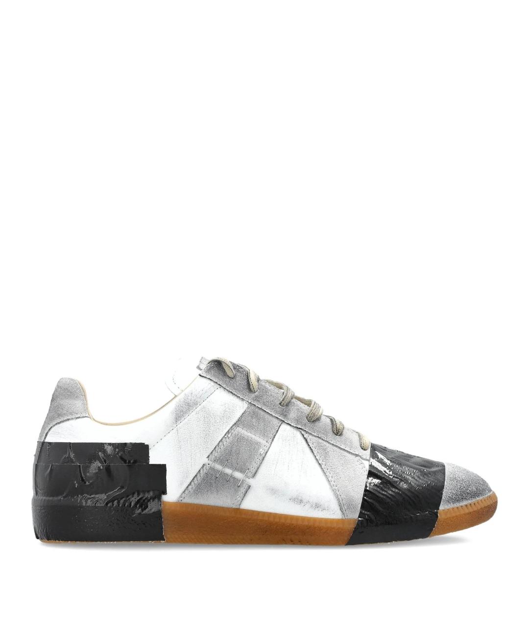 MAISON MARGIELA Серые кожаные низкие кроссовки / кеды, фото 1