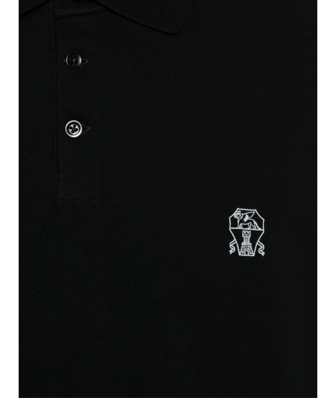 BRUNELLO CUCINELLI Черное хлопковое поло с коротким рукавом, фото 2
