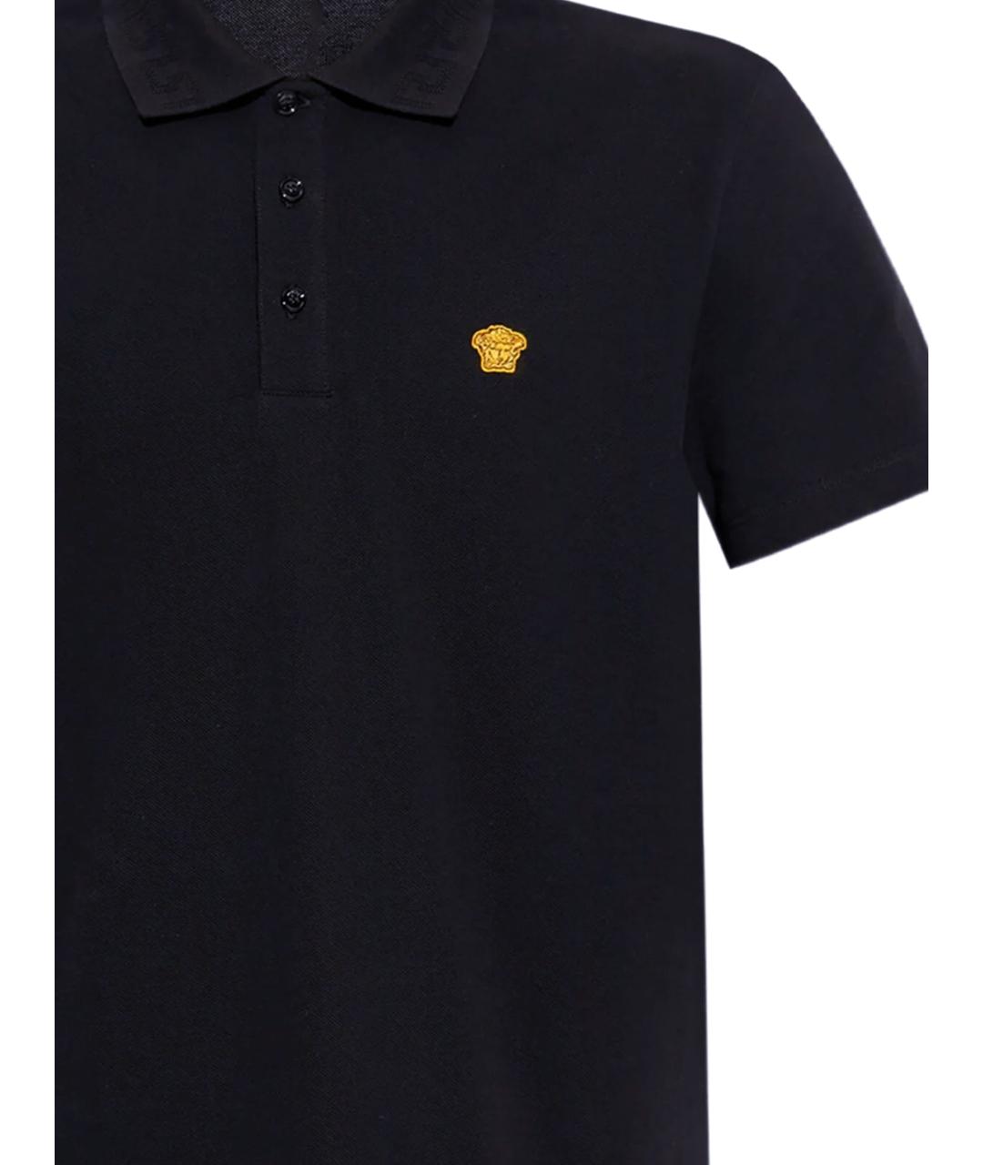 VERSACE Темно-синее хлопковое поло с коротким рукавом, фото 2