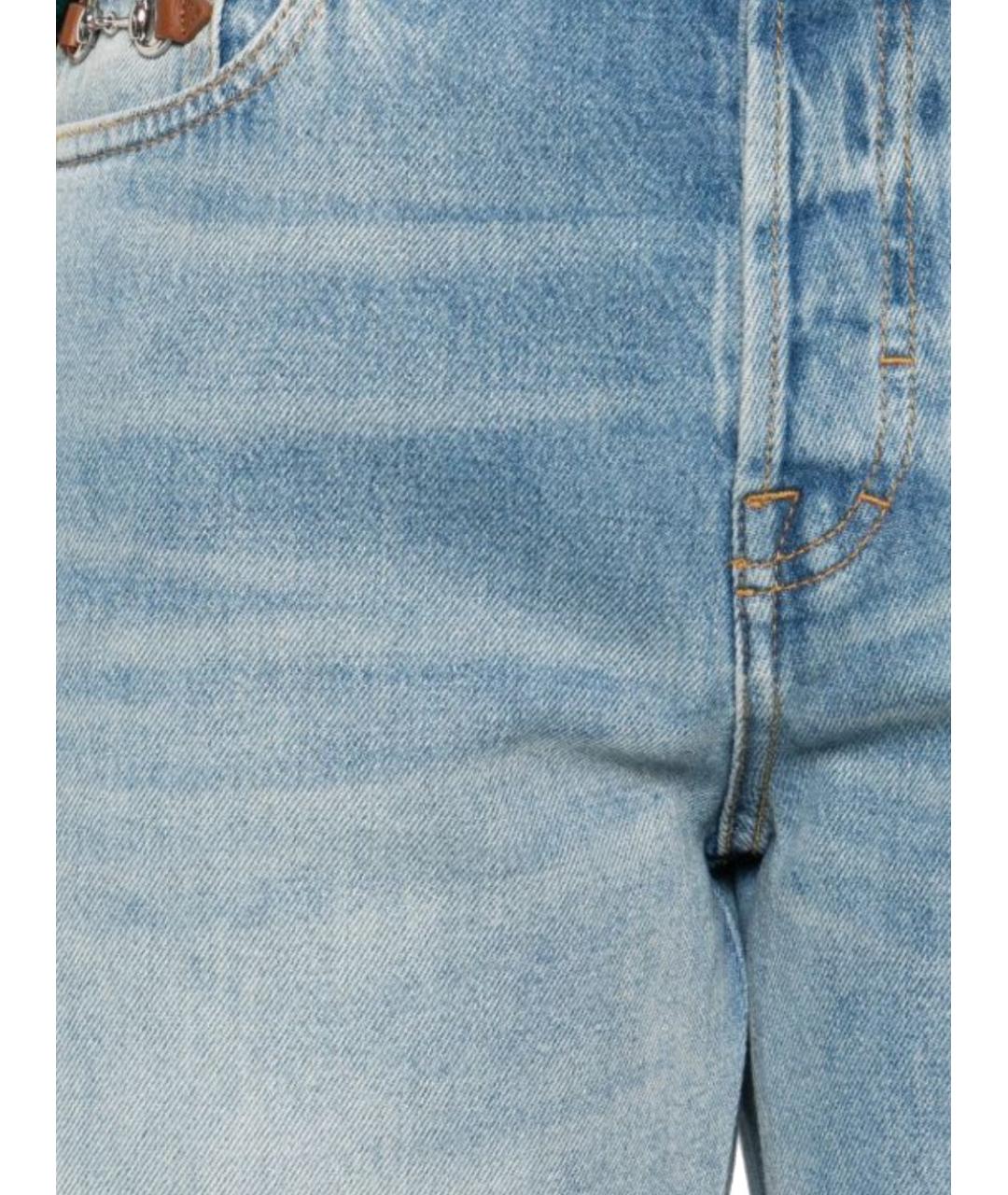 GUCCI Голубые хлопковые прямые джинсы, фото 2