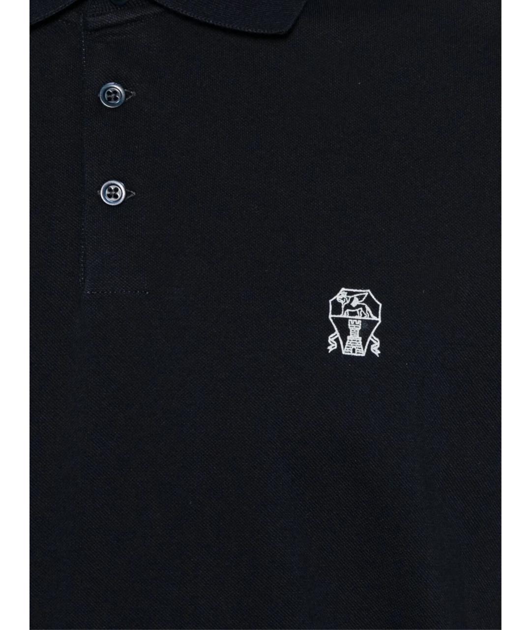 BRUNELLO CUCINELLI Темно-синее хлопковое поло с коротким рукавом, фото 2