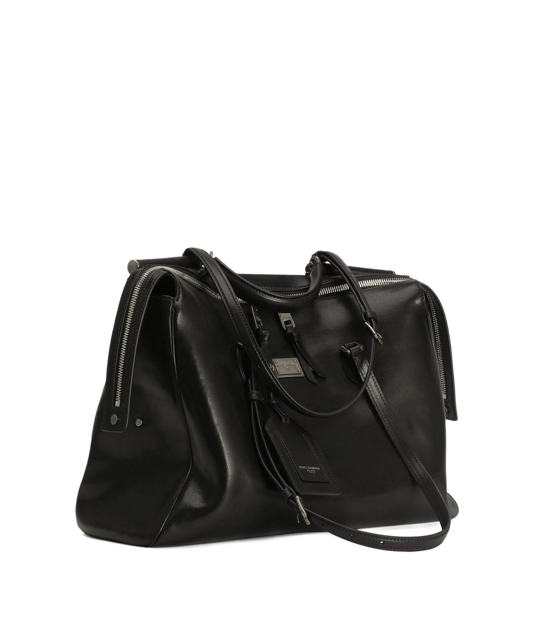 DOLCE&GABBANA Черная кожаная сумка тоут, фото 2