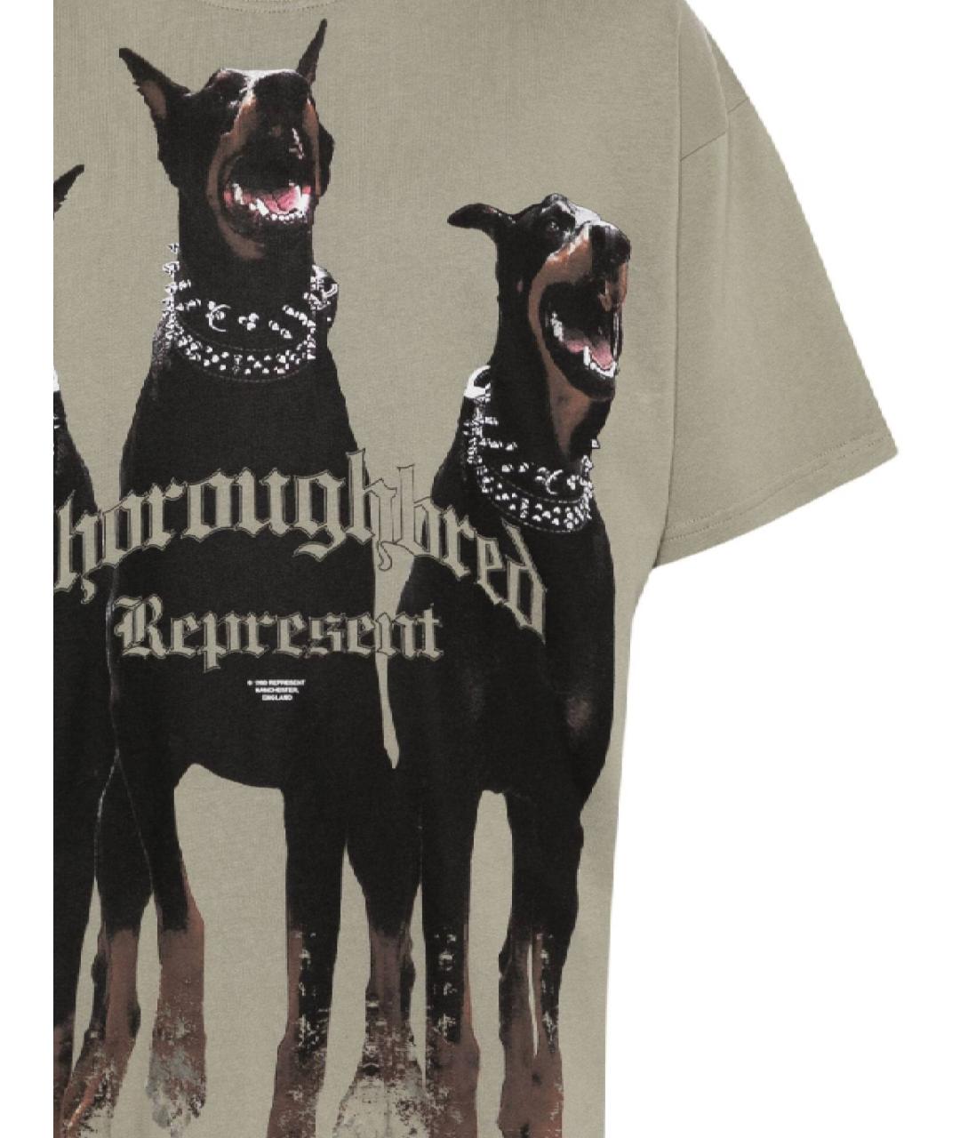 REPRESENT Хаки хлопковая футболка, фото 2