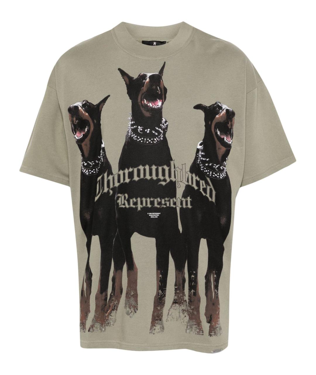 REPRESENT Хаки хлопковая футболка, фото 1