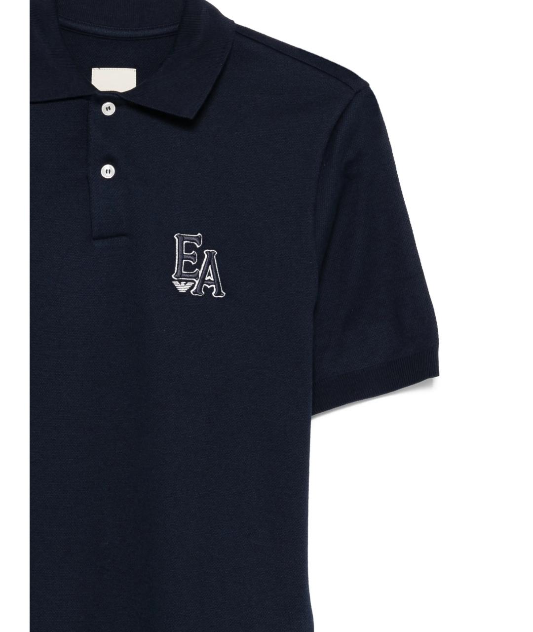 EMPORIO ARMANI Темно-синее хлопковое поло с коротким рукавом, фото 2