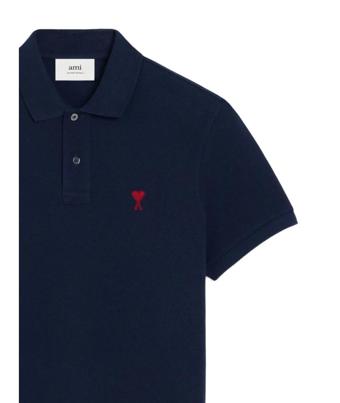 Ami Paris Синее хлопковое поло с коротким рукавом, фото 2