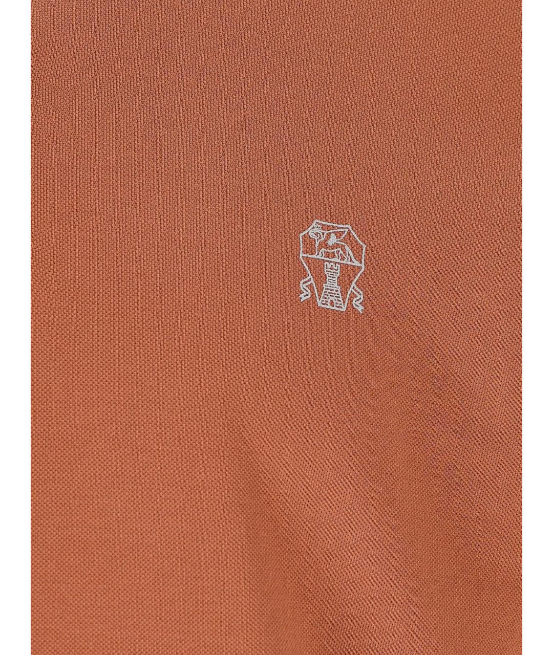 BRUNELLO CUCINELLI Коралловое хлопковое поло с коротким рукавом, фото 2