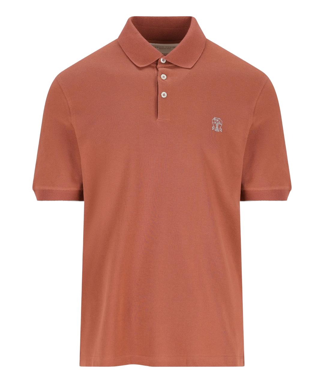BRUNELLO CUCINELLI Коралловое хлопковое поло с коротким рукавом, фото 1