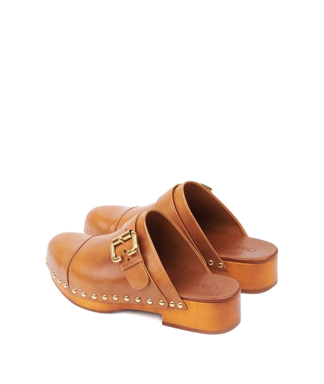 CHLOE Коричневые кожаные сабо, фото 3