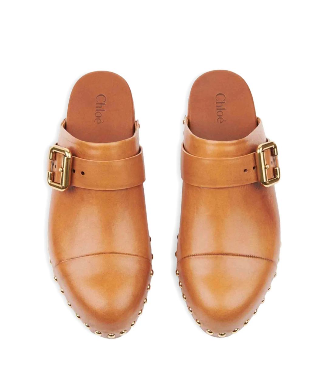 CHLOE Коричневые кожаные сабо, фото 4
