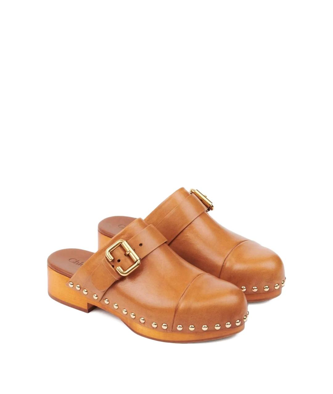 CHLOE Коричневые кожаные сабо, фото 2