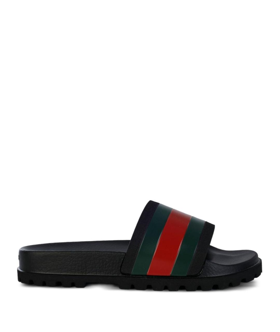 GUCCI Черные резиновые шлепанцы, фото 1