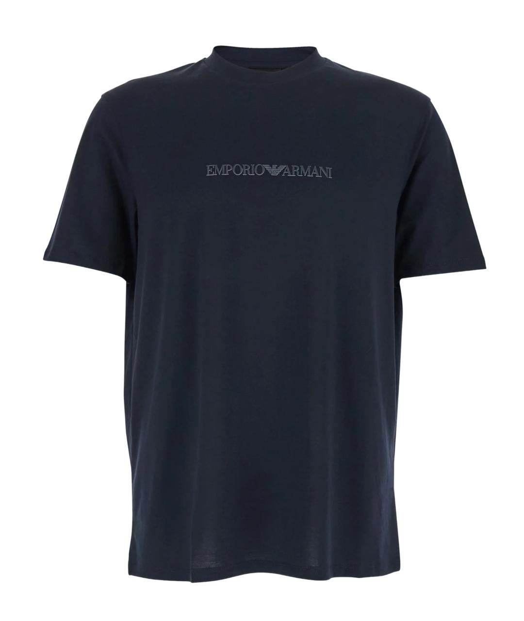 EMPORIO ARMANI Темно-синяя хлопковая футболка, фото 1