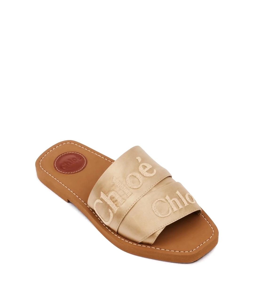 CHLOE Бежевые текстильные шлепанцы, фото 4