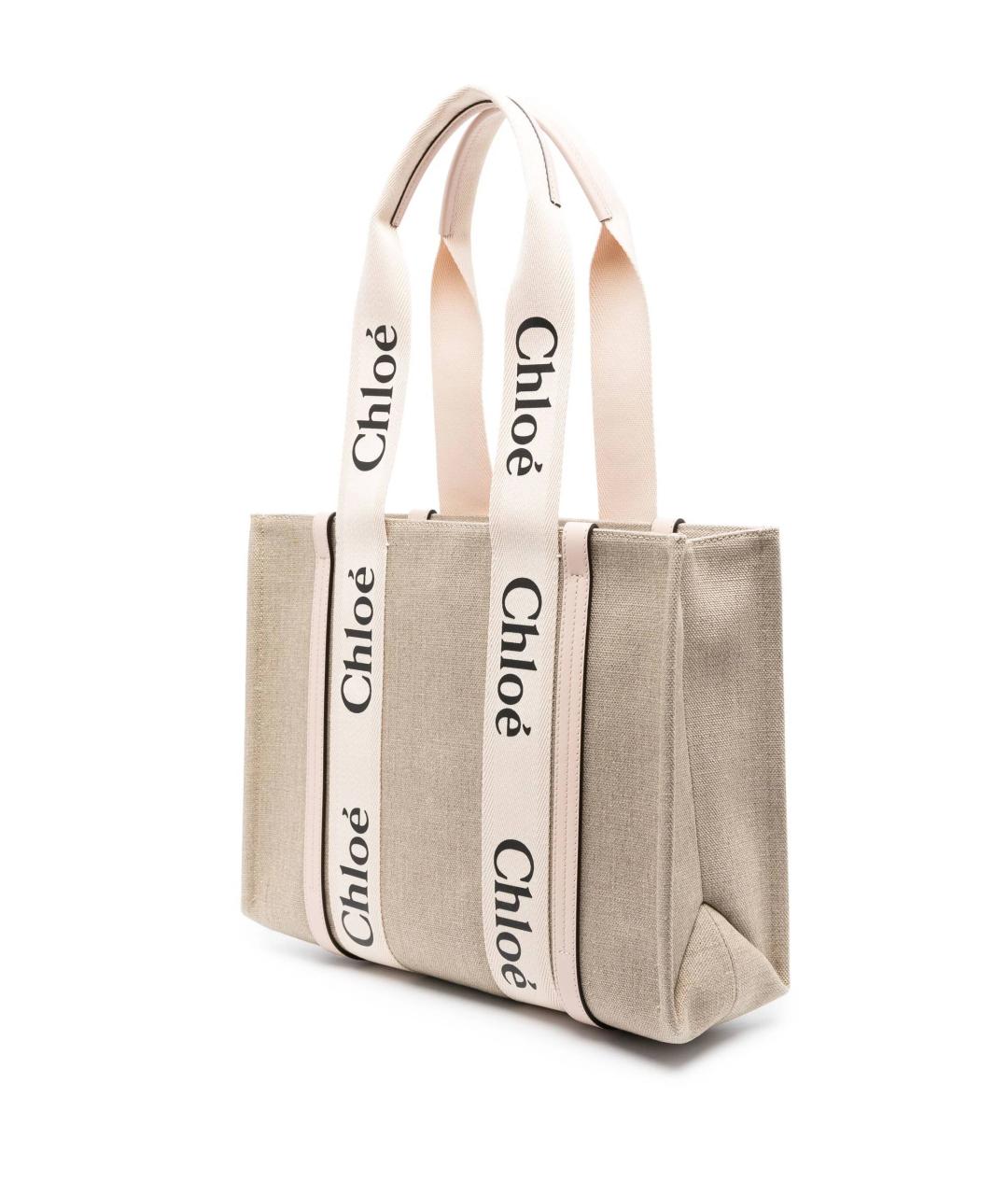 CHLOE Бежевая льняная сумка тоут, фото 2