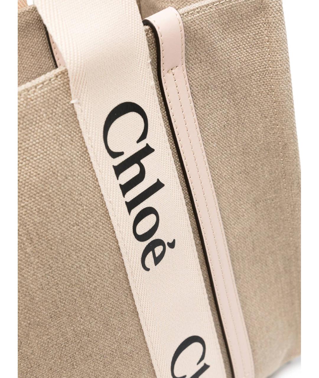 CHLOE Бежевая льняная сумка тоут, фото 3