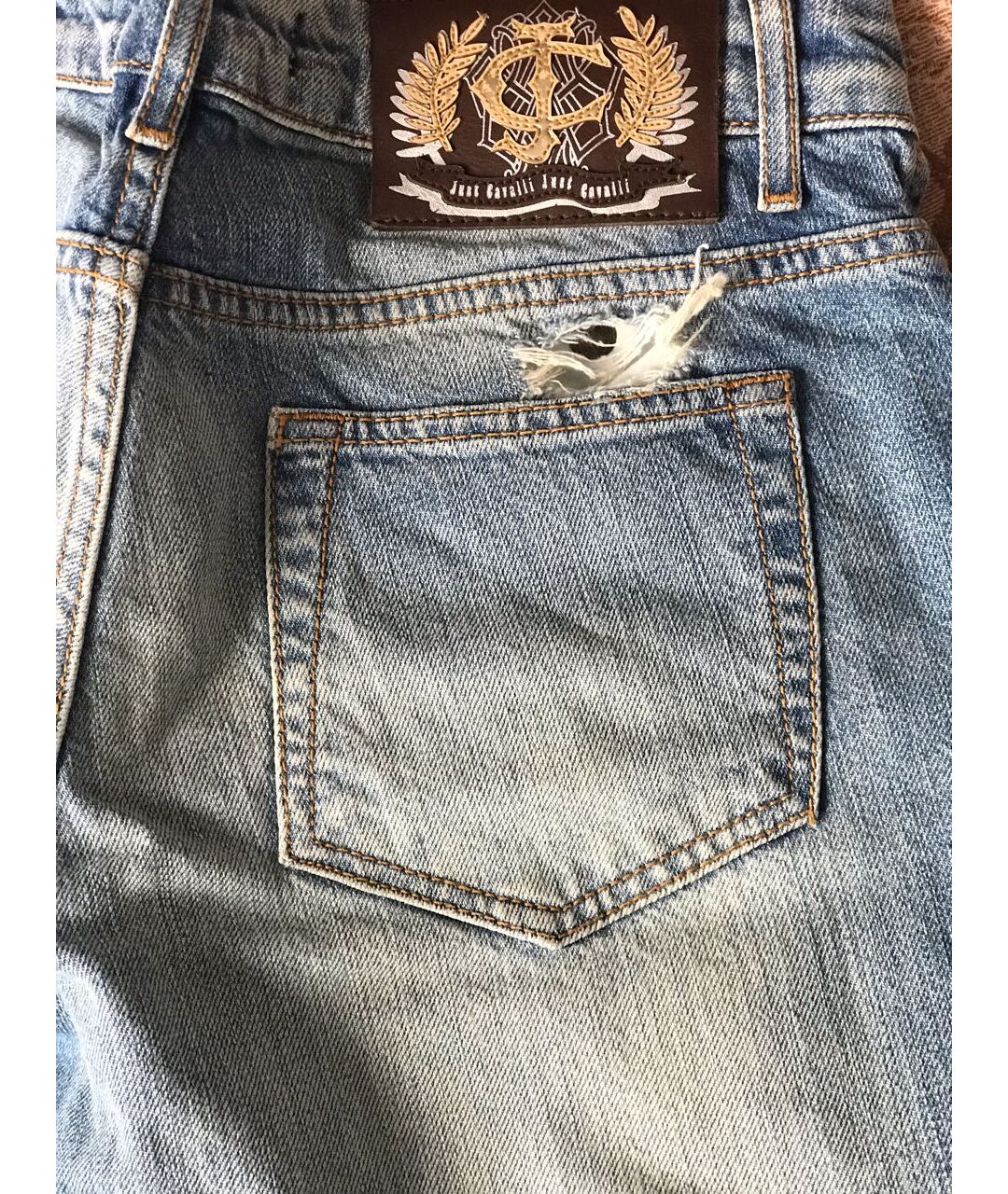 JUST CAVALLI Голубые хлопковые прямые джинсы, фото 5