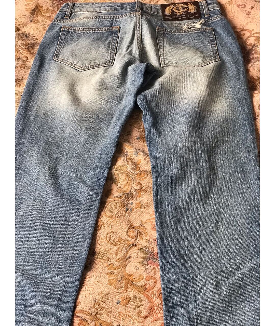 JUST CAVALLI Голубые хлопковые прямые джинсы, фото 2