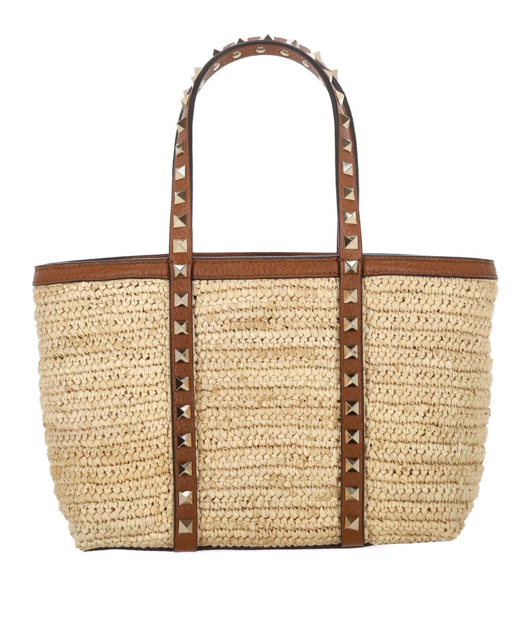 VALENTINO Бежевая пелетеная сумка тоут, фото 3