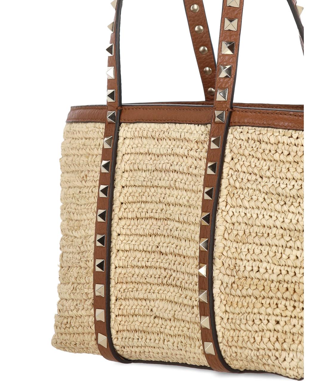 VALENTINO Бежевая пелетеная сумка тоут, фото 4