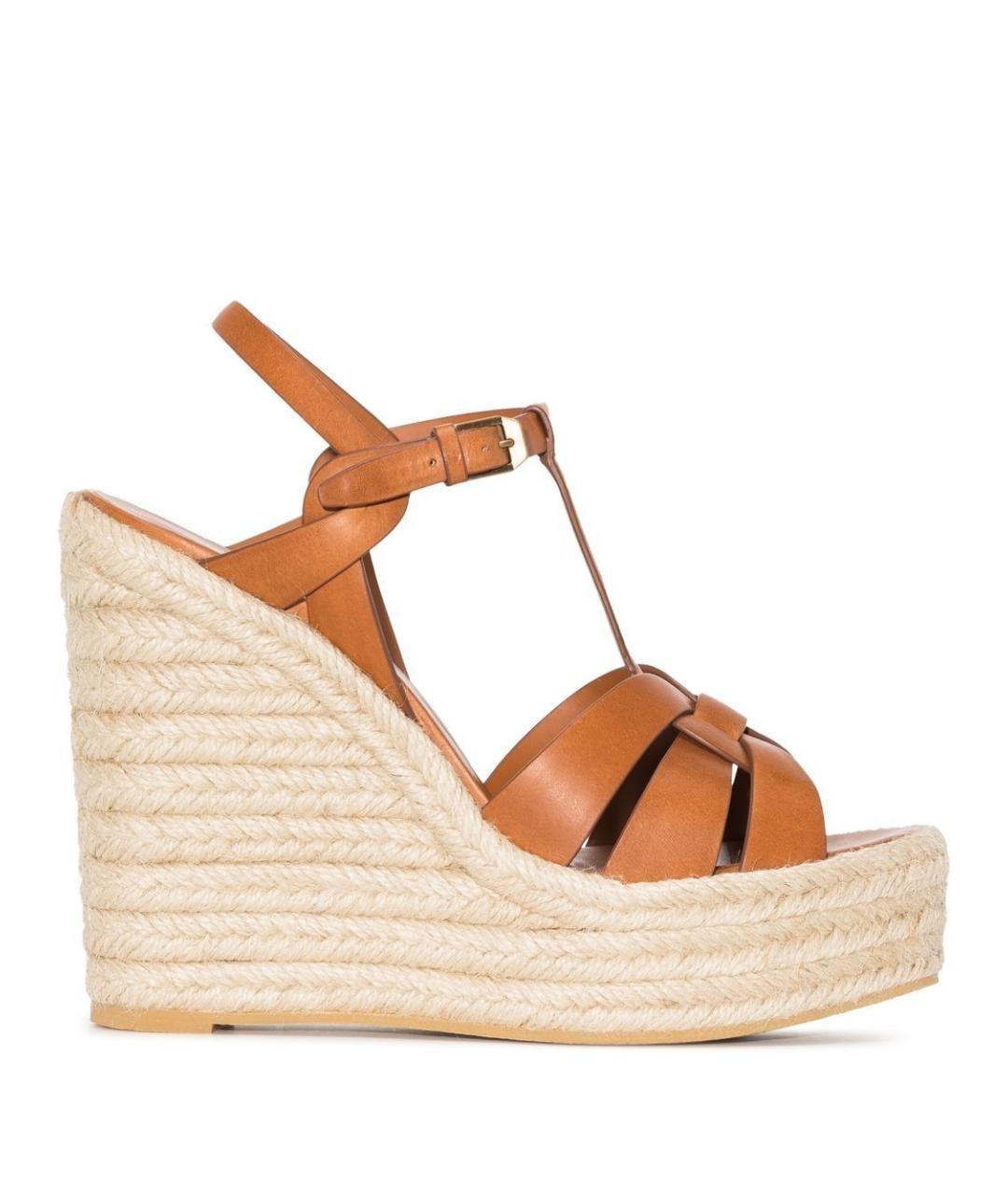 SAINT LAURENT Коричневые кожаные босоножки, фото 1