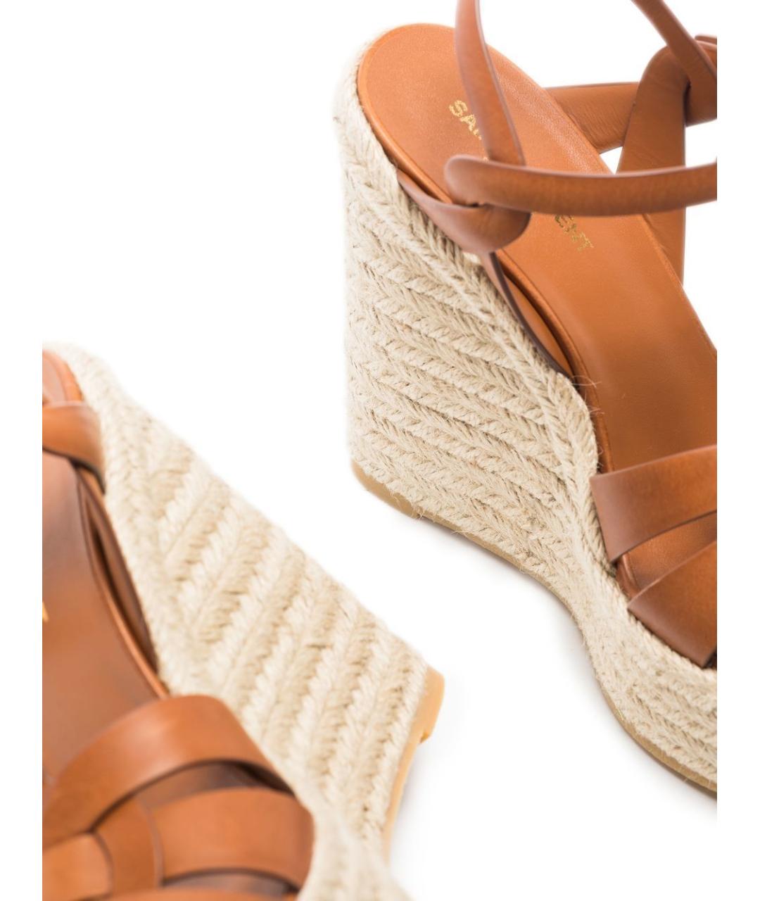 SAINT LAURENT Коричневые кожаные босоножки, фото 2