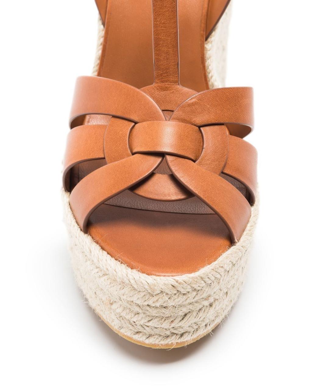 SAINT LAURENT Коричневые кожаные босоножки, фото 3