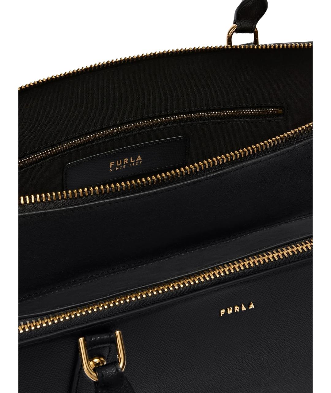 FURLA Черная кожаная сумка тоут, фото 4