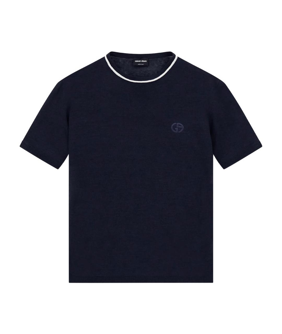 GIORGIO ARMANI Синяя хлопко-леновая футболка, фото 1