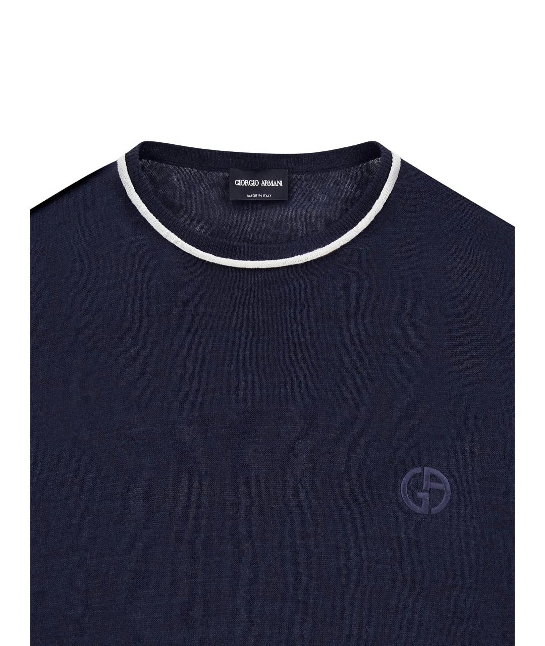 GIORGIO ARMANI Синяя хлопко-леновая футболка, фото 2