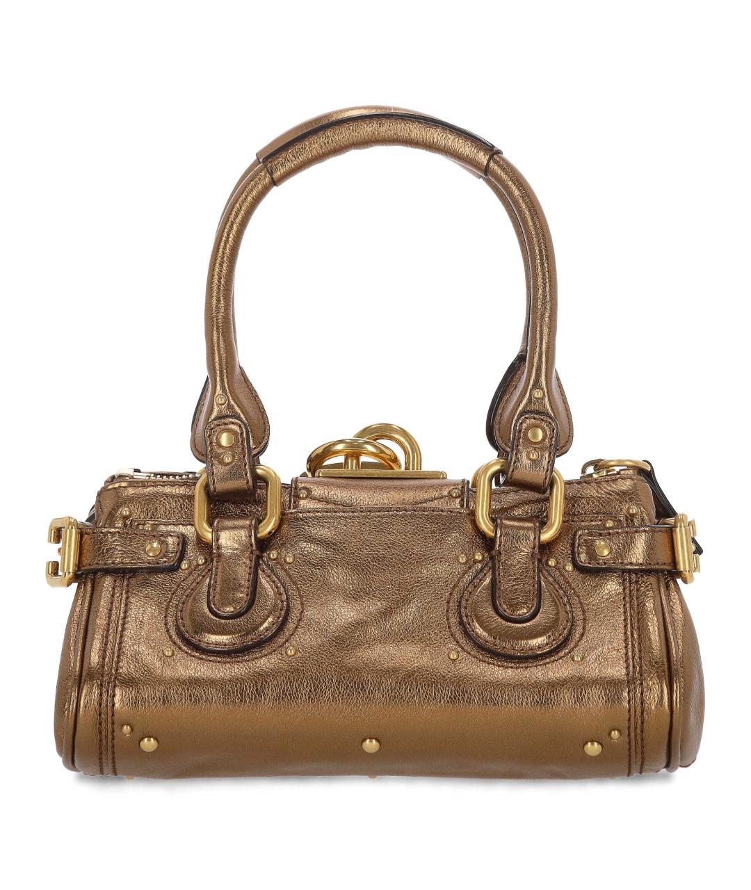 CHLOE Золотая кожаная сумка с короткими ручками, фото 3