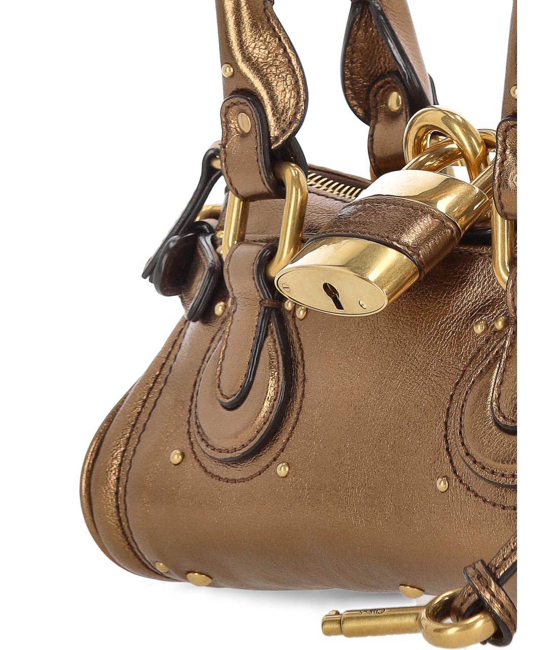 CHLOE Золотая кожаная сумка с короткими ручками, фото 4