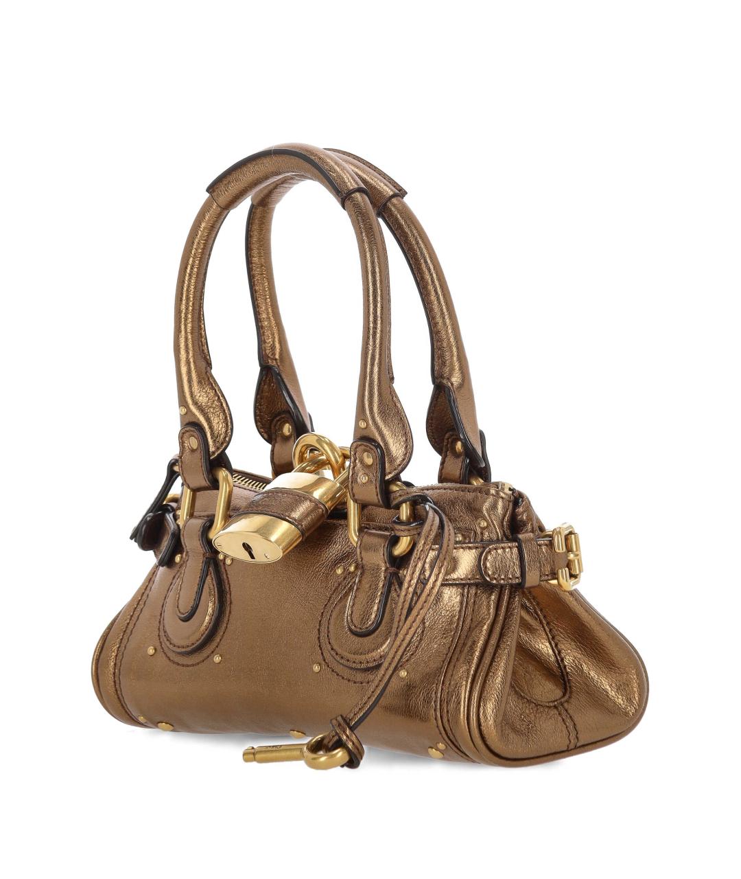 CHLOE Золотая кожаная сумка с короткими ручками, фото 2