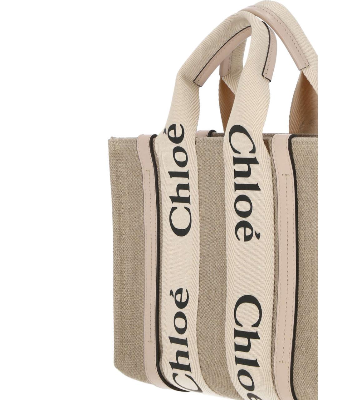 CHLOE Бежевая льняная сумка тоут, фото 4